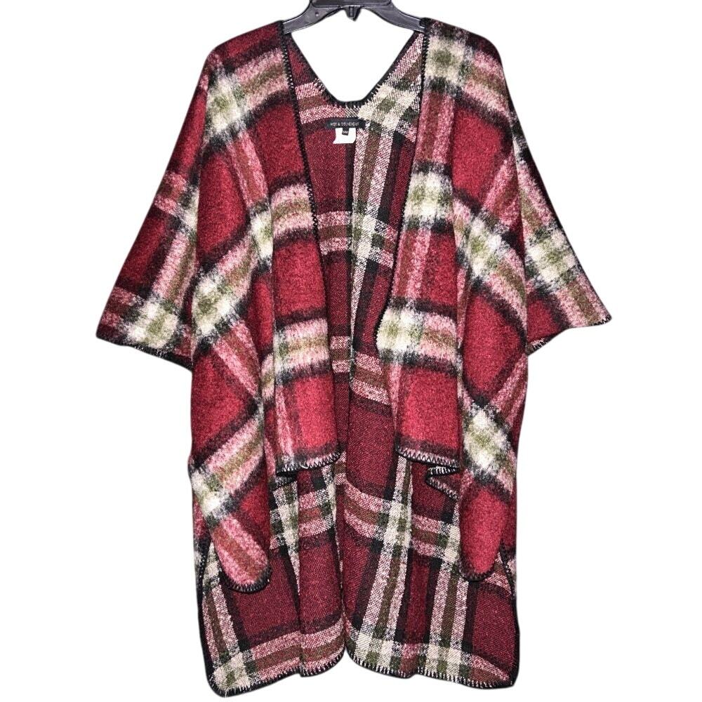 Hot & Delicious Wool Blend Red Plaid Long Cardigan S/M